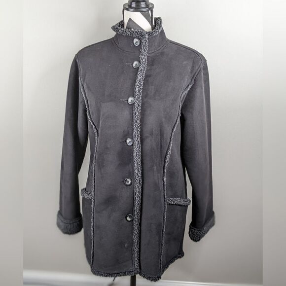 LL BEAN Faux Suede Sherpa Lined Coat with Matching Hat - Picture 15 of 16